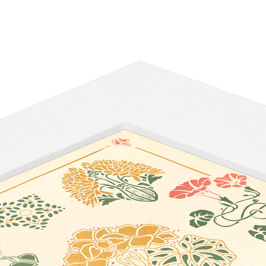 A close up of a corner of the print and its white mount.
